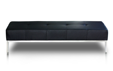 Long black leather seating bench.
